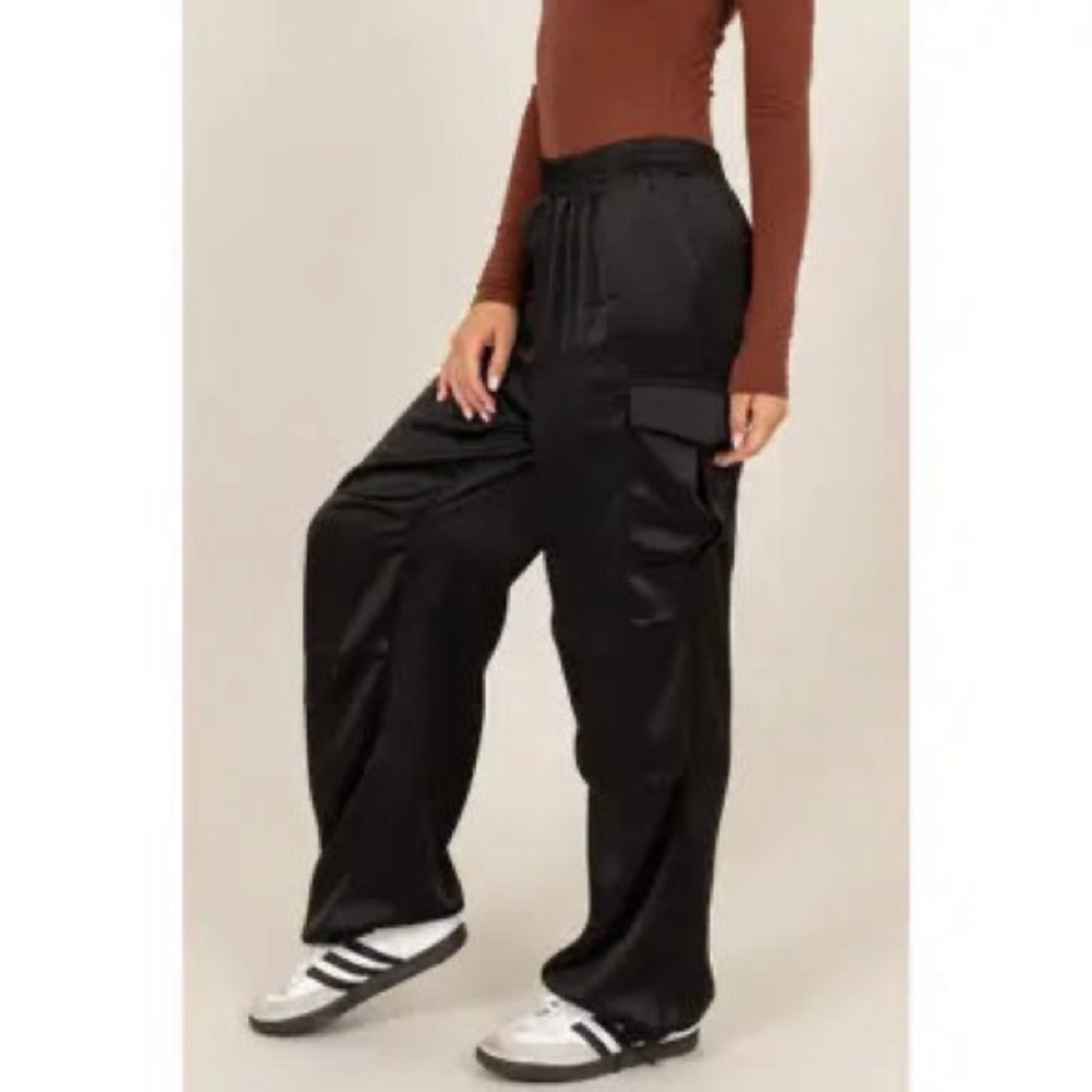 Adjustable Ankle Satin Cargo Pants- NWT